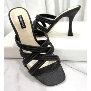 Nine West Black Heel Woven Crisscross Strap Slide Sandal Size 8M